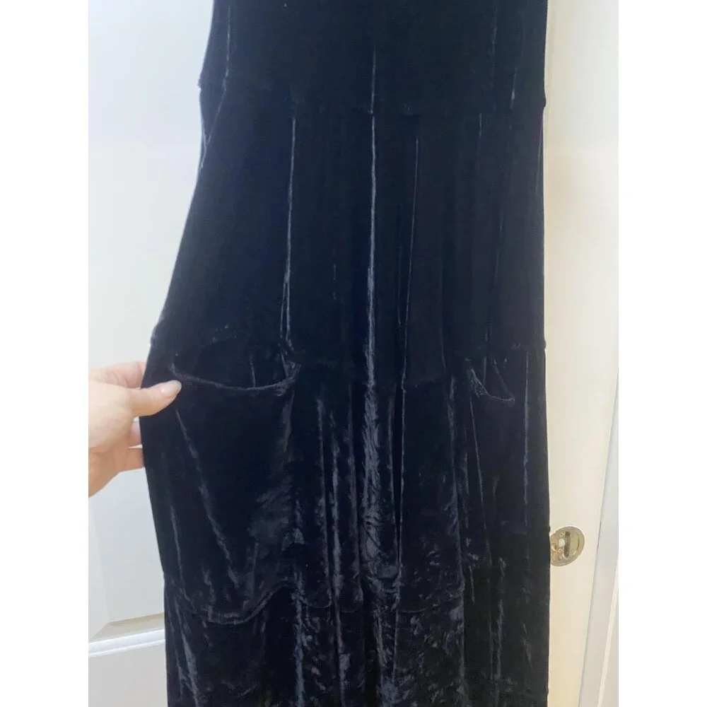 CP Shades Dress Womens XS Blue Velvet Maxi Tank Pockets Made USA
